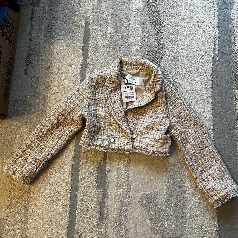 Zara plaid blazer pink and cream new with tags